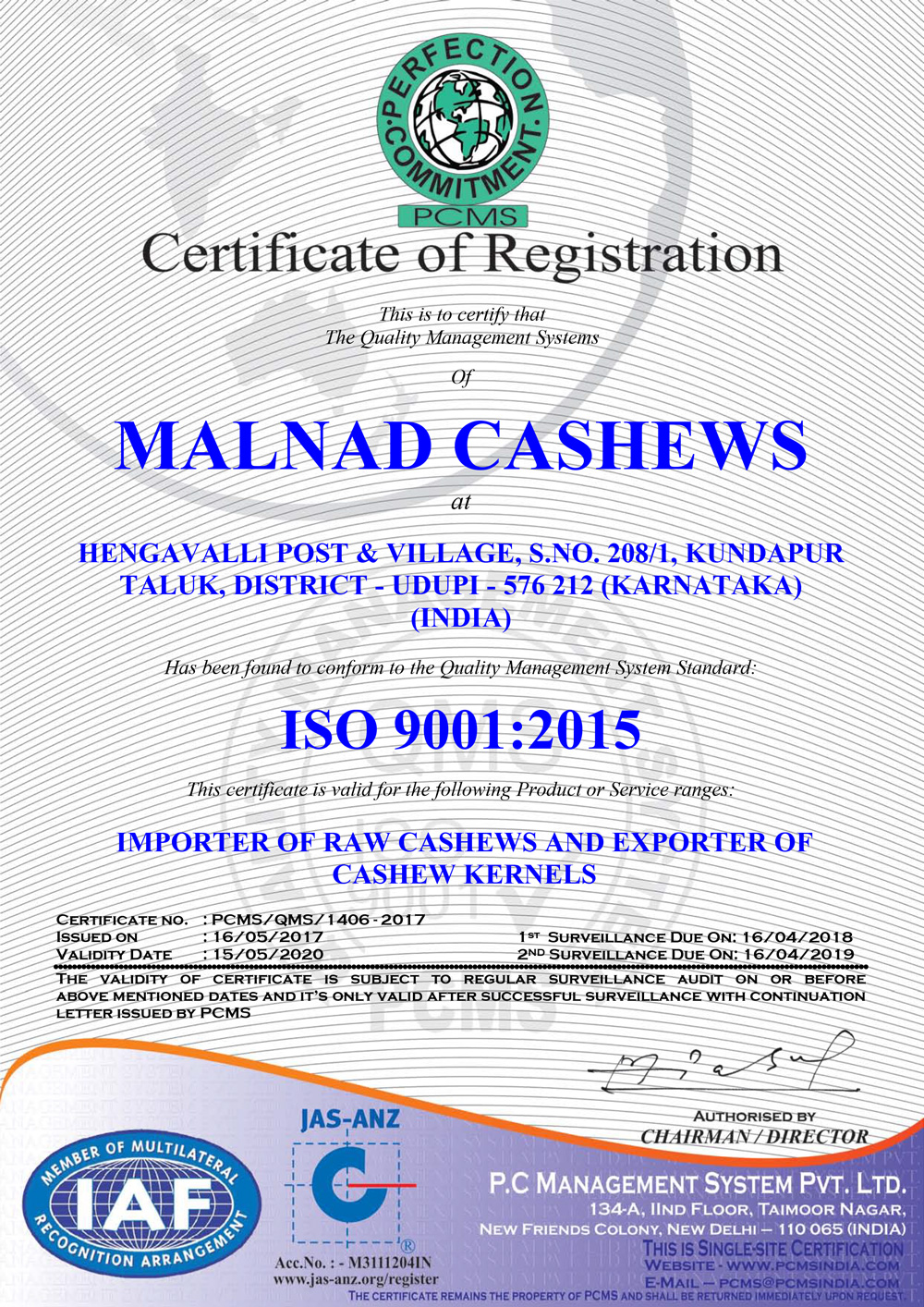 MALNAD-CASHEWS---PCMS---9001-2015